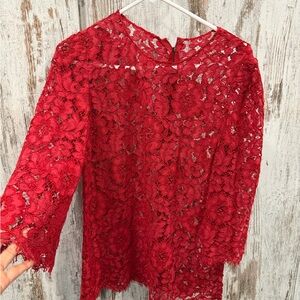 Dolce & Gabbana Red Floral Lace Blouse